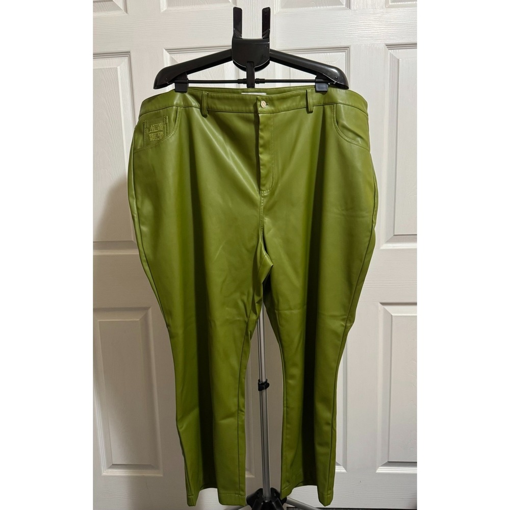 Never Fully Dressed Womens US 24 Green Faux Leather Pants Skinny Plus Size
